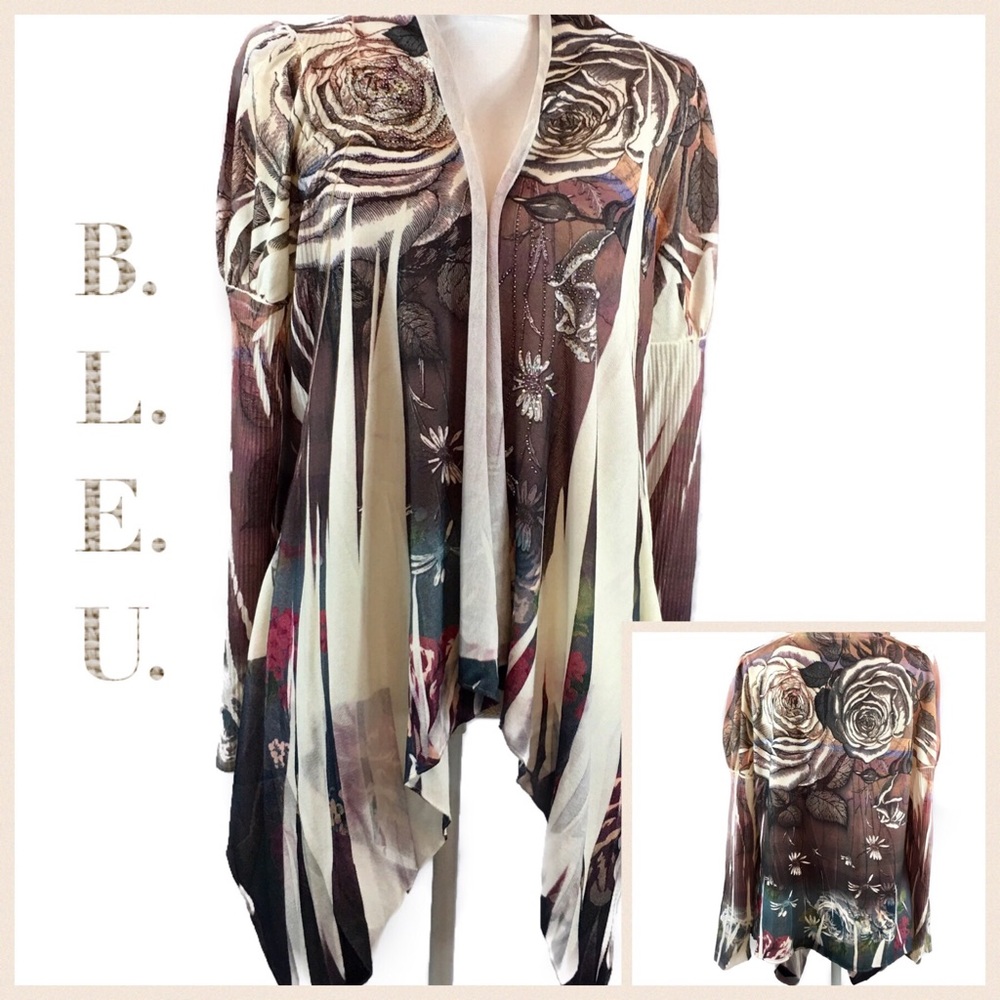 B.L.E.U. Plum/Cream Embellished Cardigan Size L